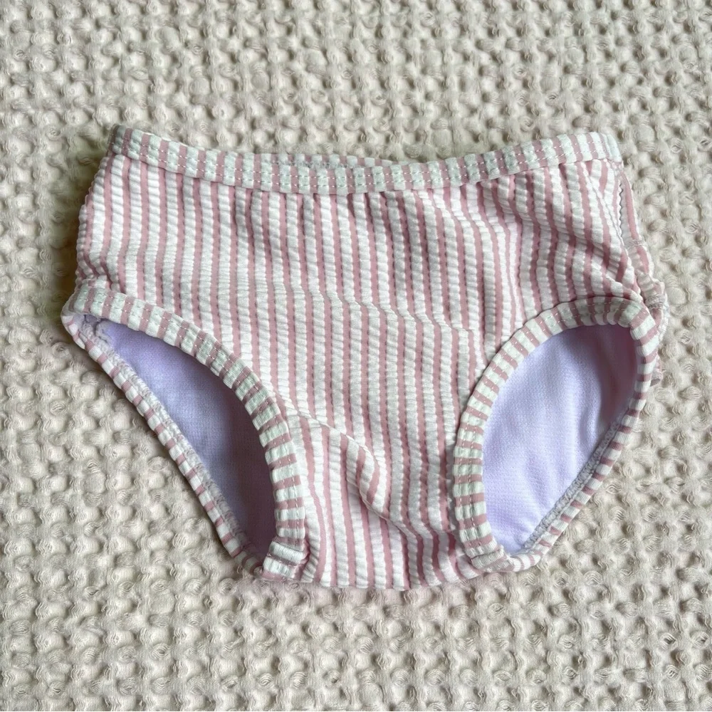 Ruffle Butts Pink & White Seersucker Swim Bottoms